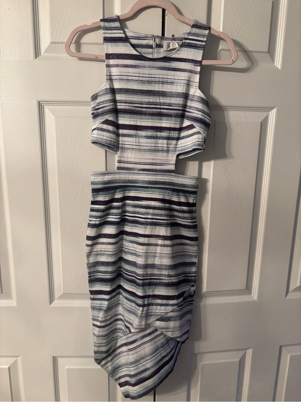 Maurie + Eve White Dress with Navy and Teal Stripes